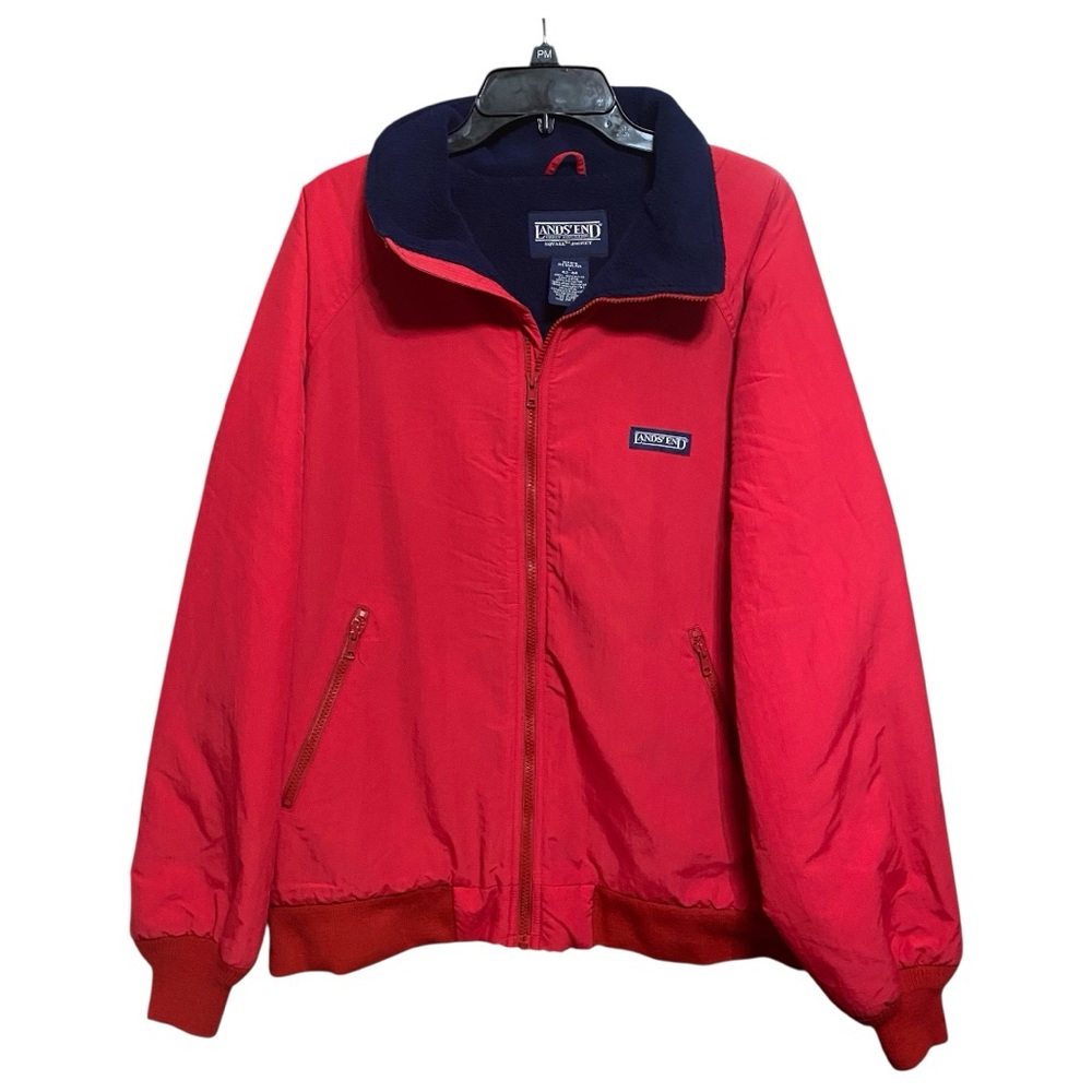 Lands End Red All Weather Jacket with Navy Collar L